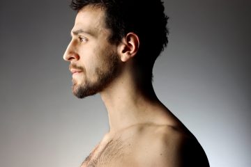 Side profile of man who received thread lift facial rejuvenation treatment