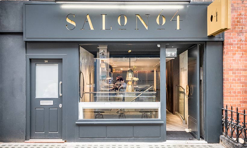 Salon 64 hair salon storefront in London