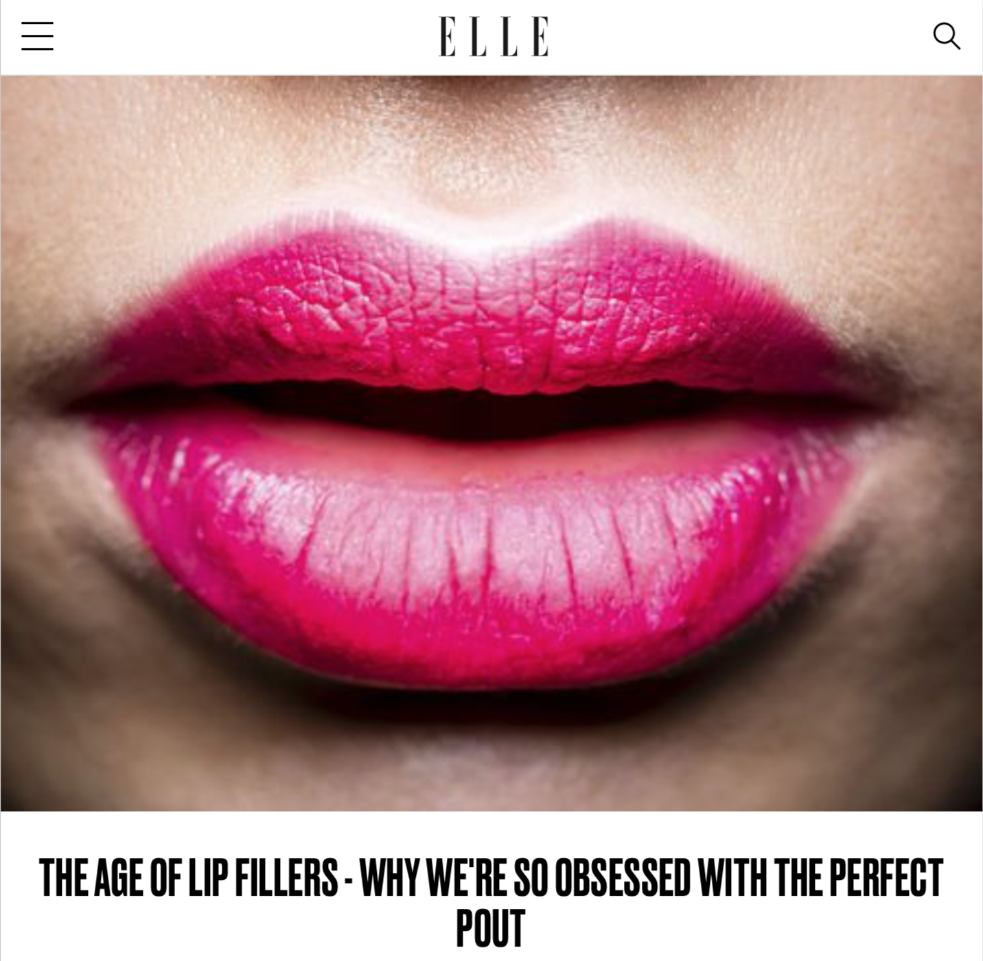Elle magazine UK Lip filler and lip augmentation article by Joely Walker 